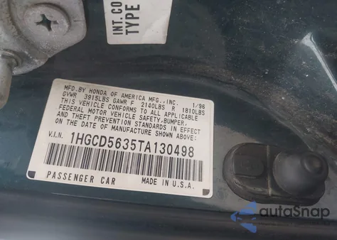 1996 Honda Accord Lx/Ex from USA, damaged, VIN 1HGCD5635TA130498